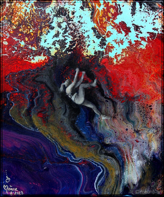 Bouldern Acryl Misch-Fließtechnik auf Leinwand; 25 x 30 cm;