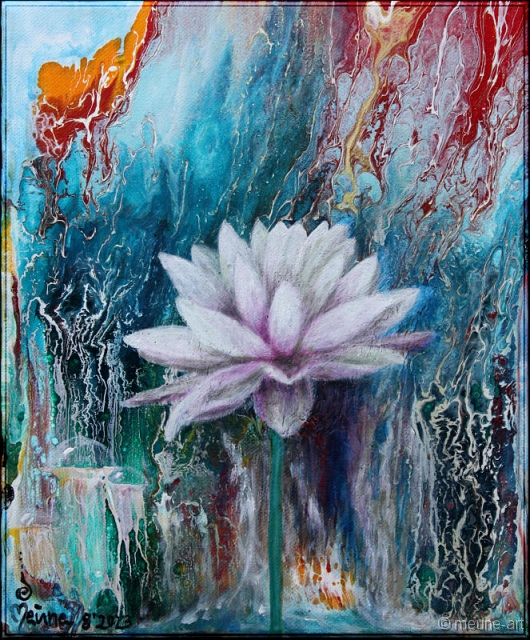 Lotos Acryl Misch-Fließtechnik auf Leinwand; 25 x 30 cm